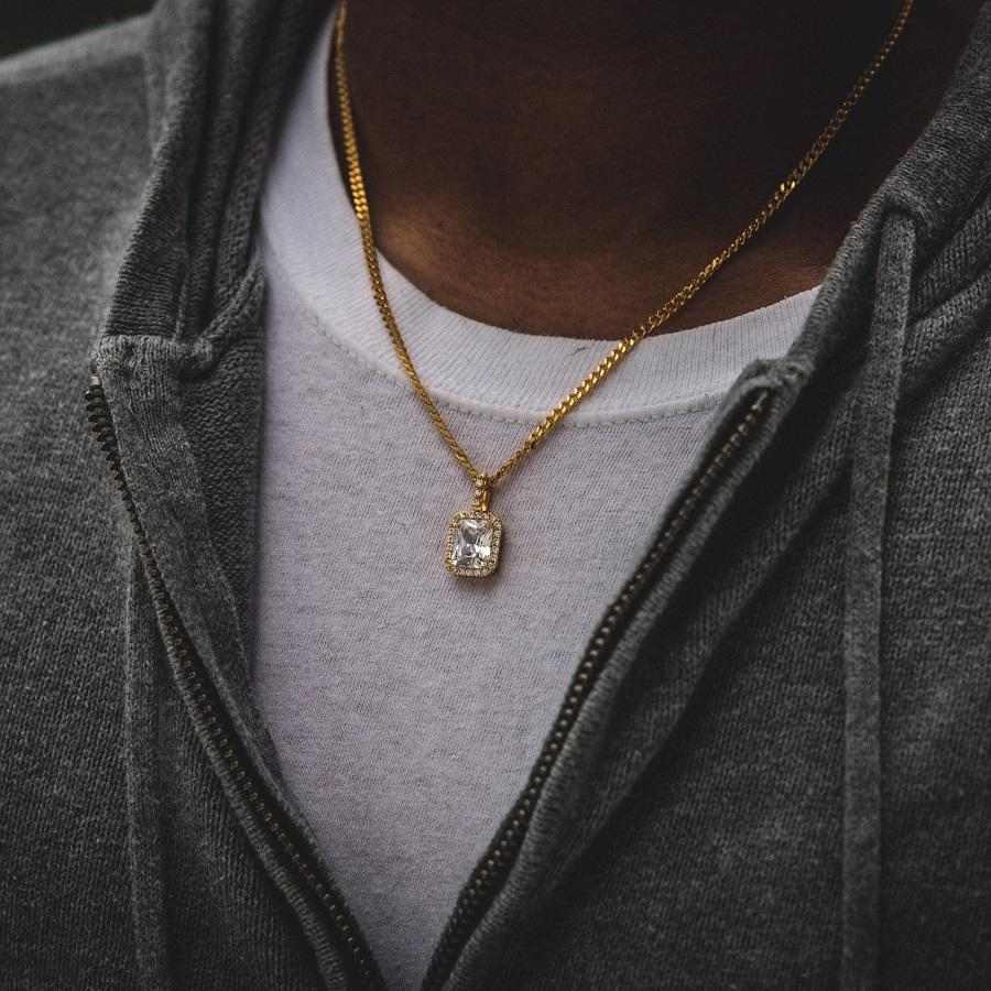 Micro Diamond Stone Pendant in Yellow Gold