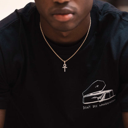 Micro Iced Ankh Cross Pendant in Yellow Gold