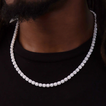 Men's 6MM Clustered Moissanite Tennis Necklace in White Gold Vermeil