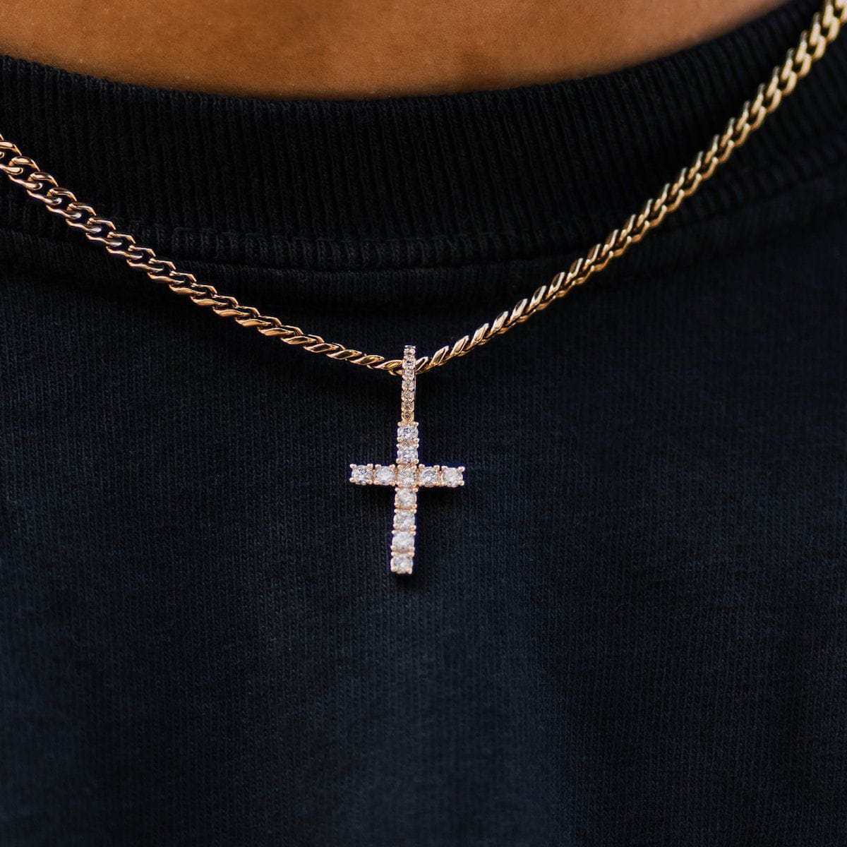 Micro Diamond Cross Pendant in Yellow Gold