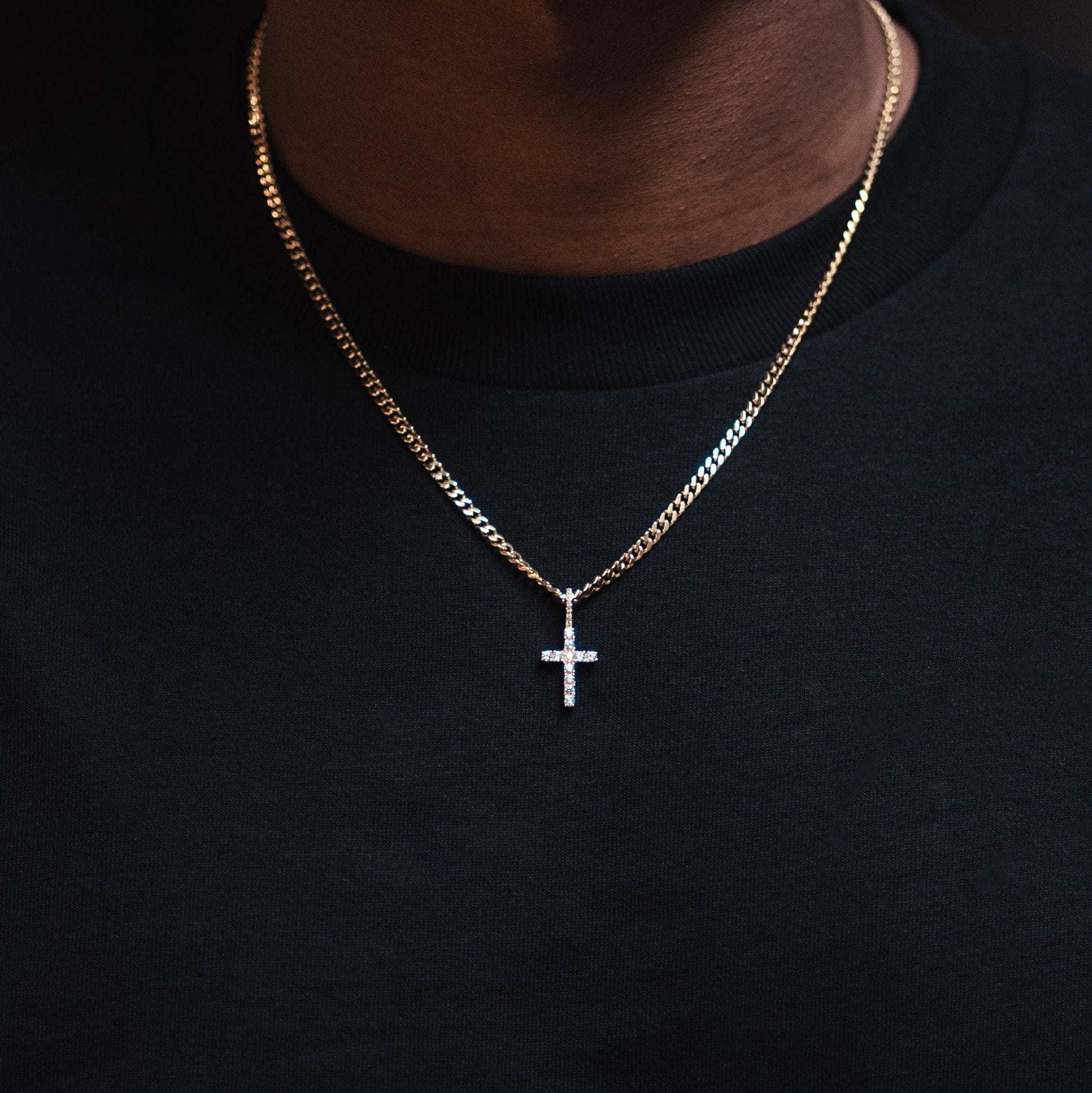Micro Diamond Cross Pendant in Yellow Gold