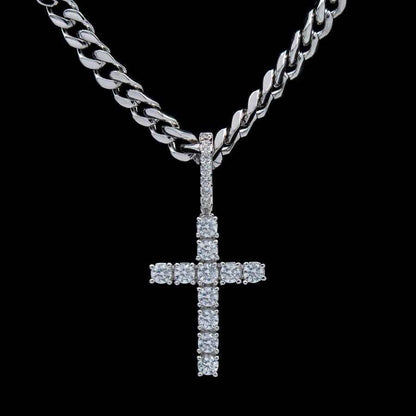 Micro Diamond Cross Pendant in White Gold