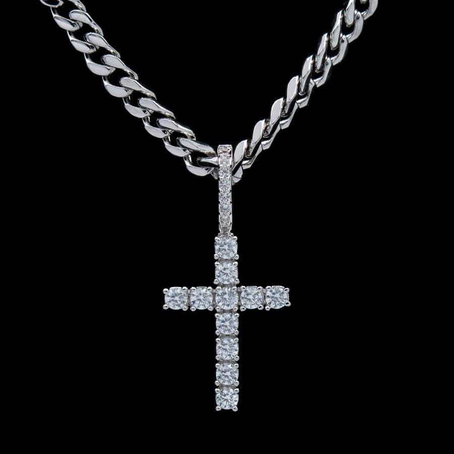 Micro Diamond Cross Pendant in White Gold