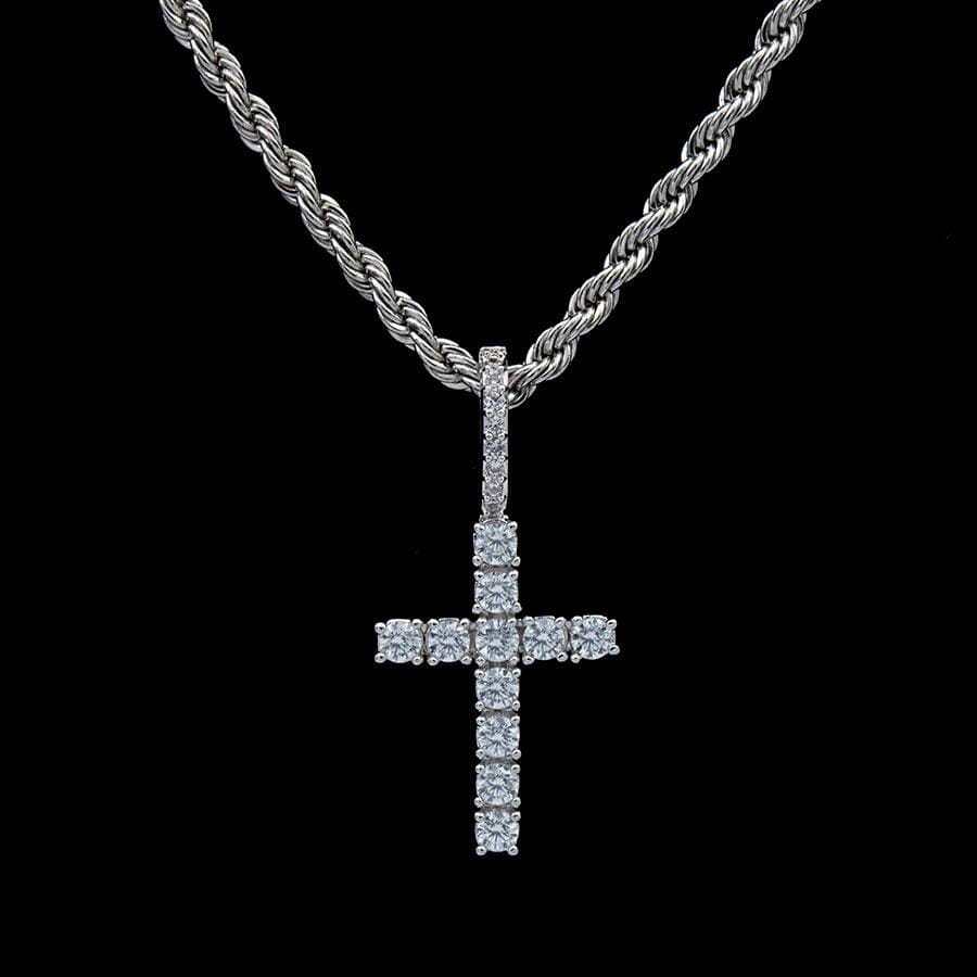 Micro Diamond Cross Pendant in White Gold