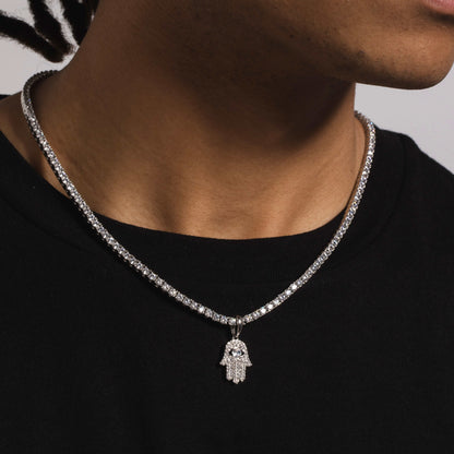 Micro Iced Hamsah Pendant in White Gold