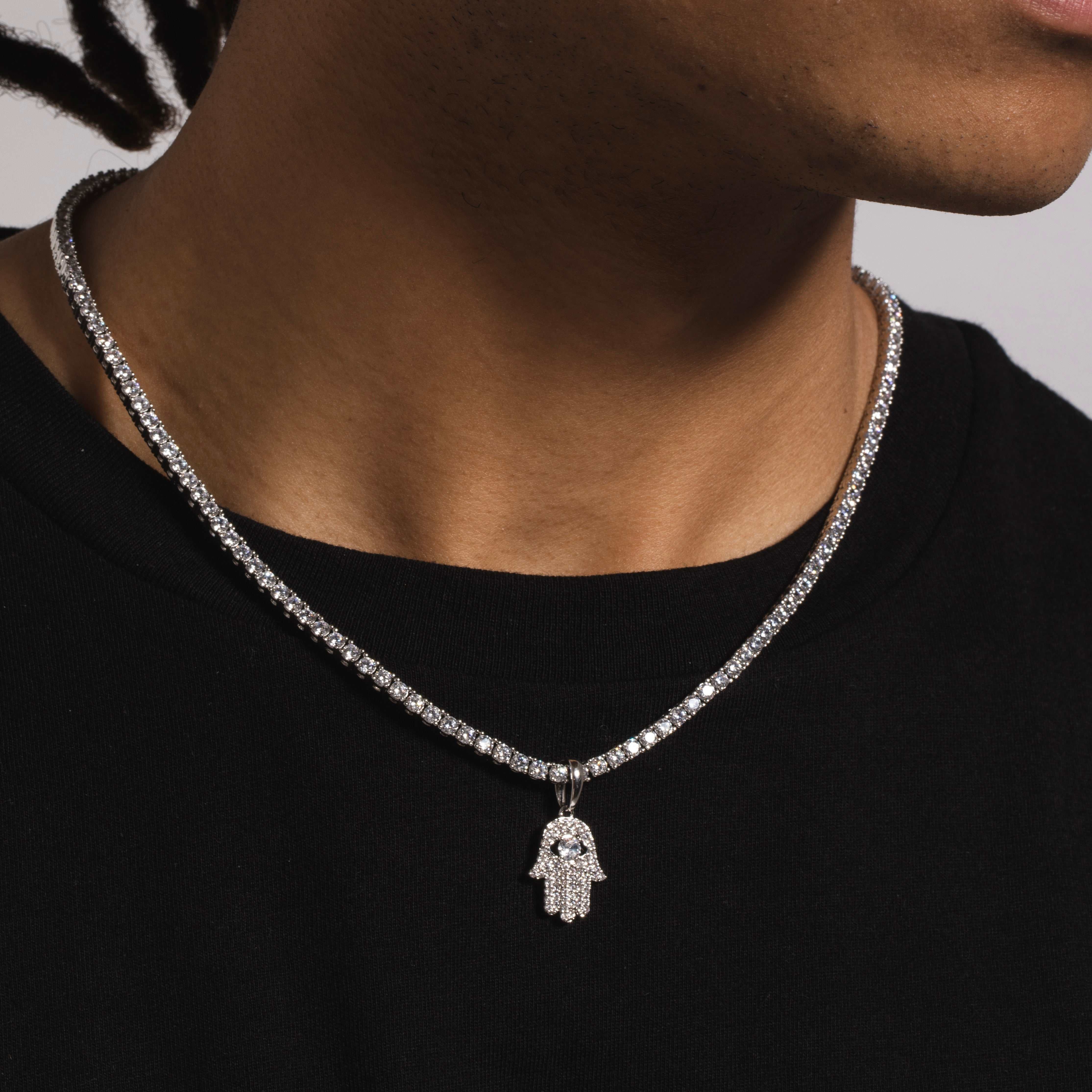Micro Iced Hamsah Pendant in White Gold