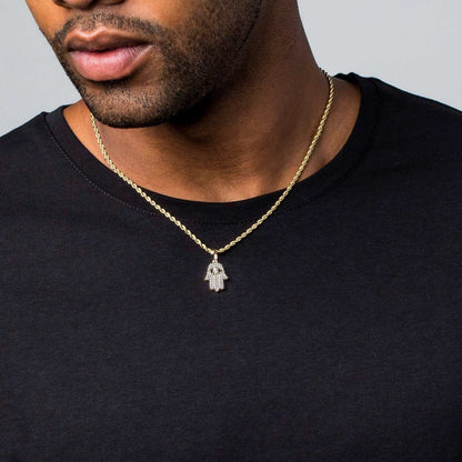 Micro Iced Hamsah Pendant in Yellow Gold