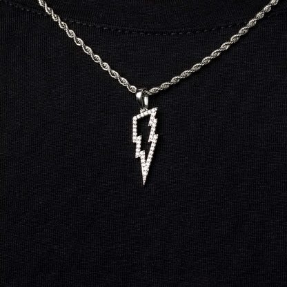 Micro Iced Lightning Bolt Pendant in White Gold