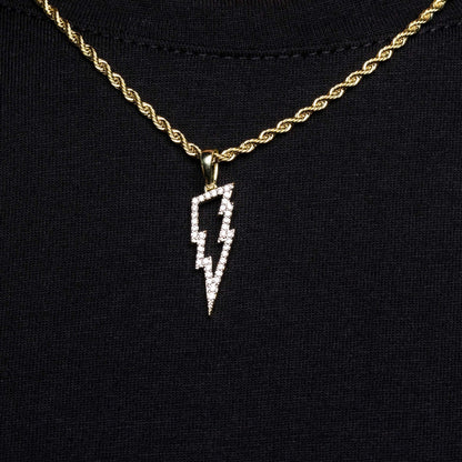 Micro Iced Lightning Bolt Pendant in Yellow Gold