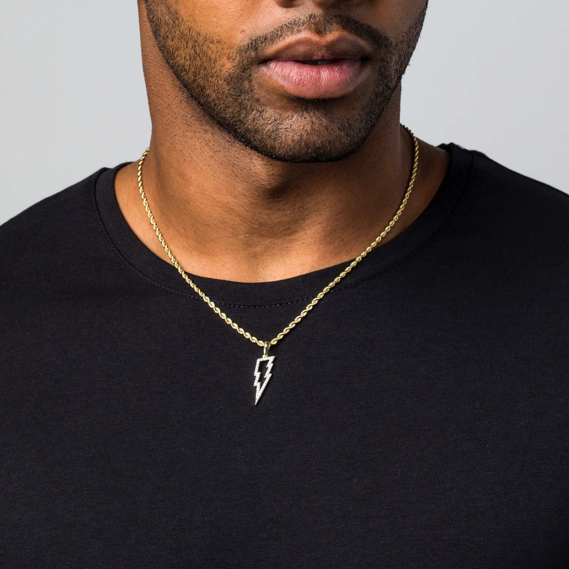 Micro Iced Lightning Bolt Pendant in Yellow Gold