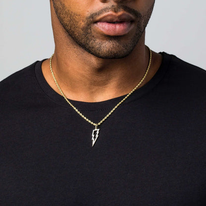 Micro Iced Lightning Bolt Pendant in Yellow Gold