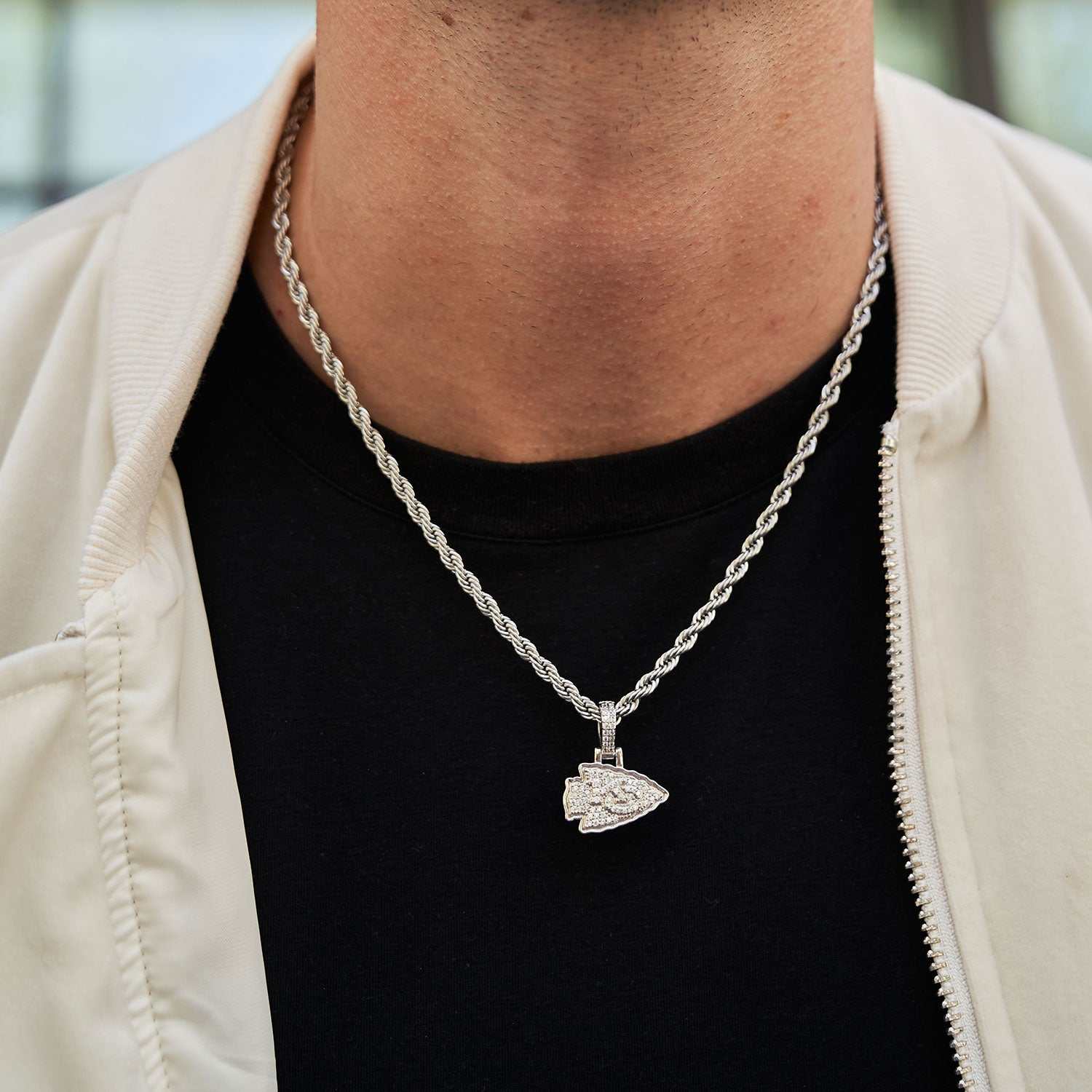 Kansas City Chiefs Official NFL Micro Logo Pendant - White Gold