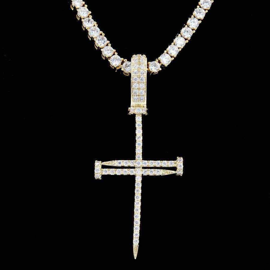 Iced Nail Cross in Yellow Gold