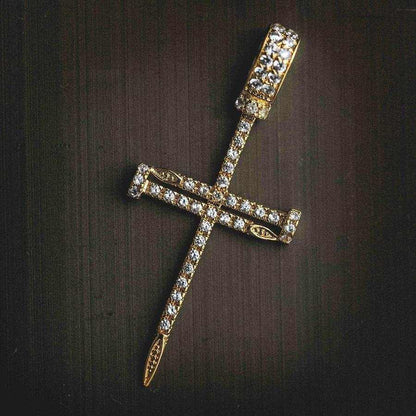 Iced Nail Cross in Yellow Gold