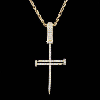 Iced Nail Cross in Yellow Gold