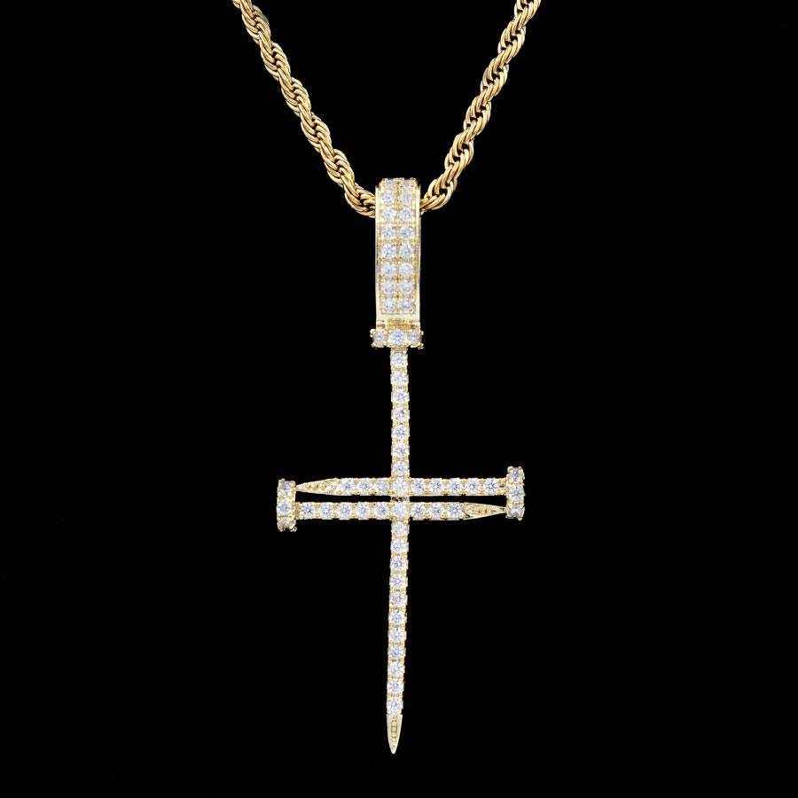 Iced Nail Cross in Yellow Gold