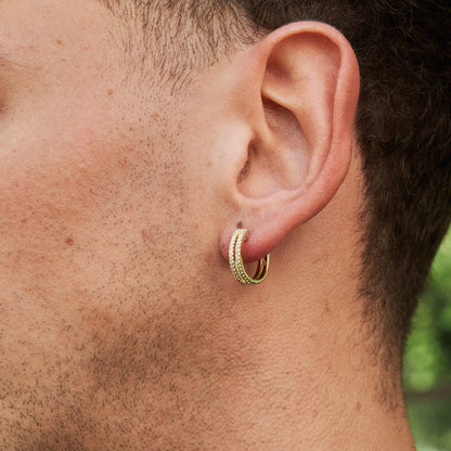 Split Iced Hoop Earrings in Yellow Gold
