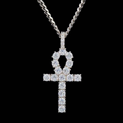 Iced Ankh Cross Pendant in White Gold