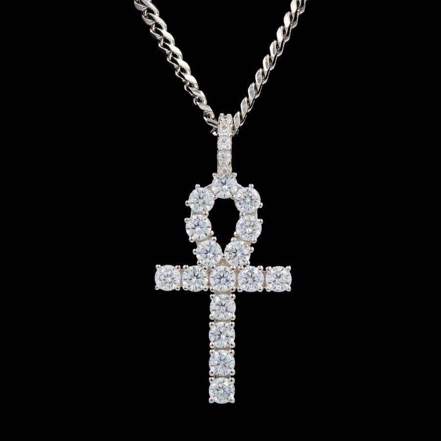 Iced Ankh Cross Pendant in White Gold